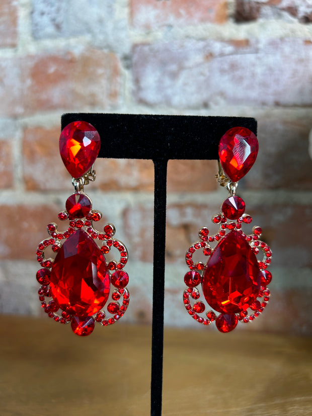 Clip On Red Earrings