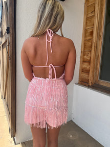 Pink Fringe Sequin Romper