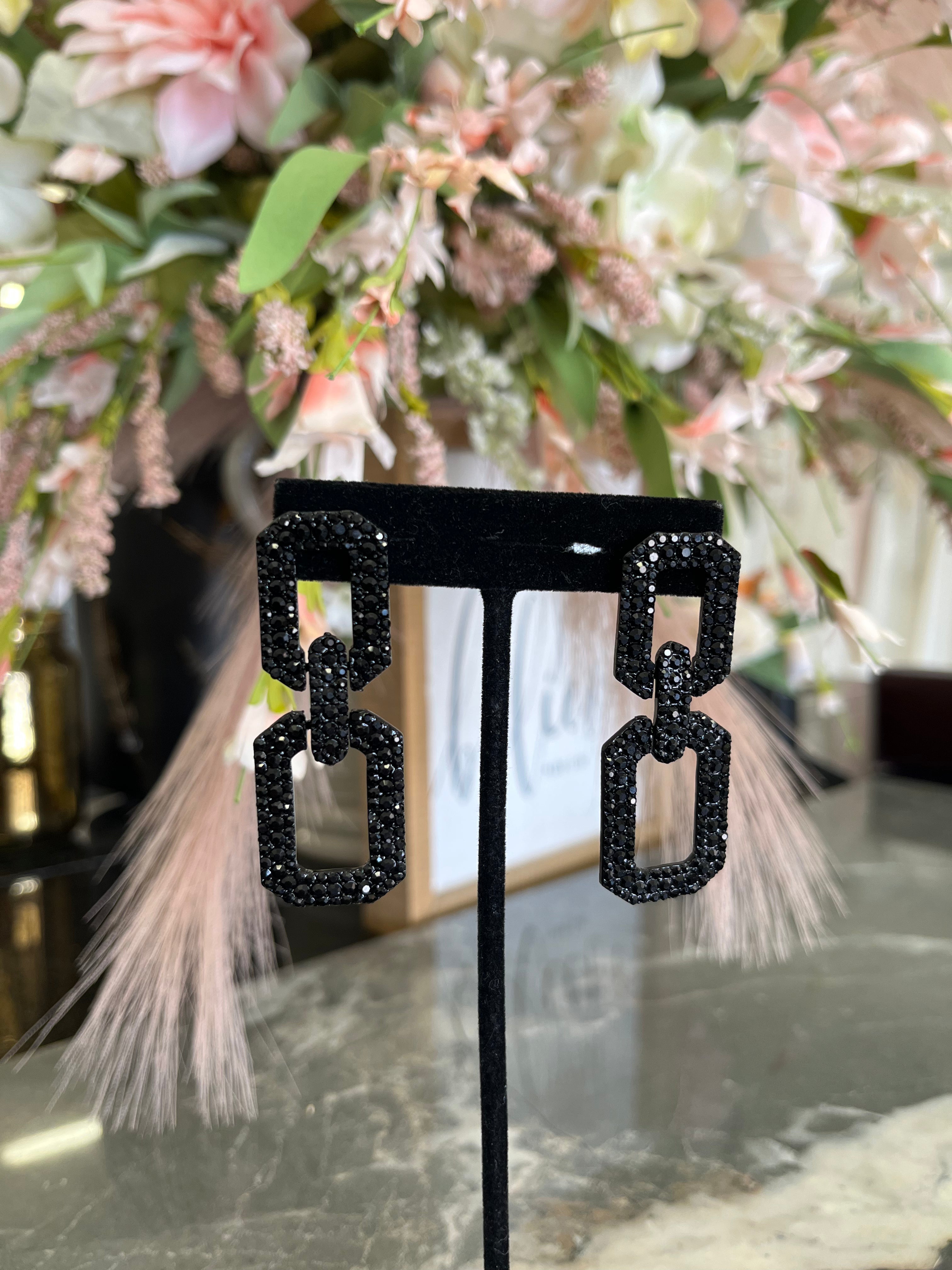 Black Geometric Rhinestone Earring