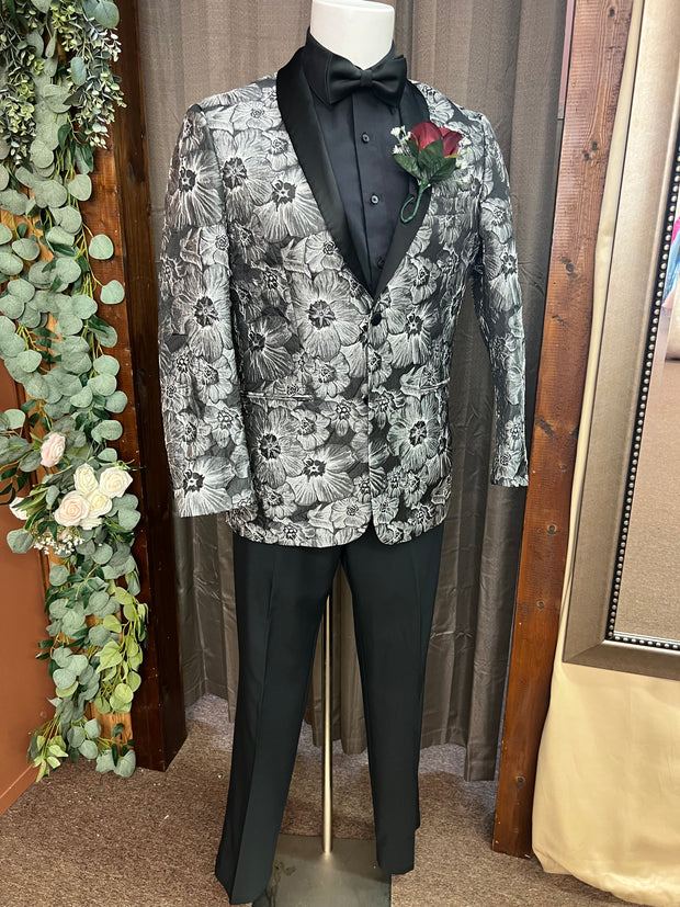 38 Short Black Granite Floral Jacket