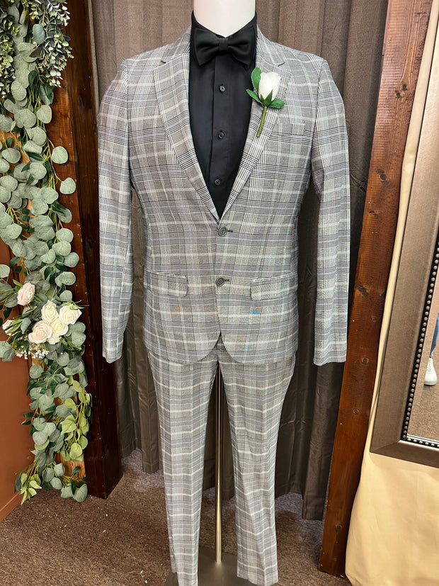 Modern fit gray plaid jacket 44R with pants 34-36 waist