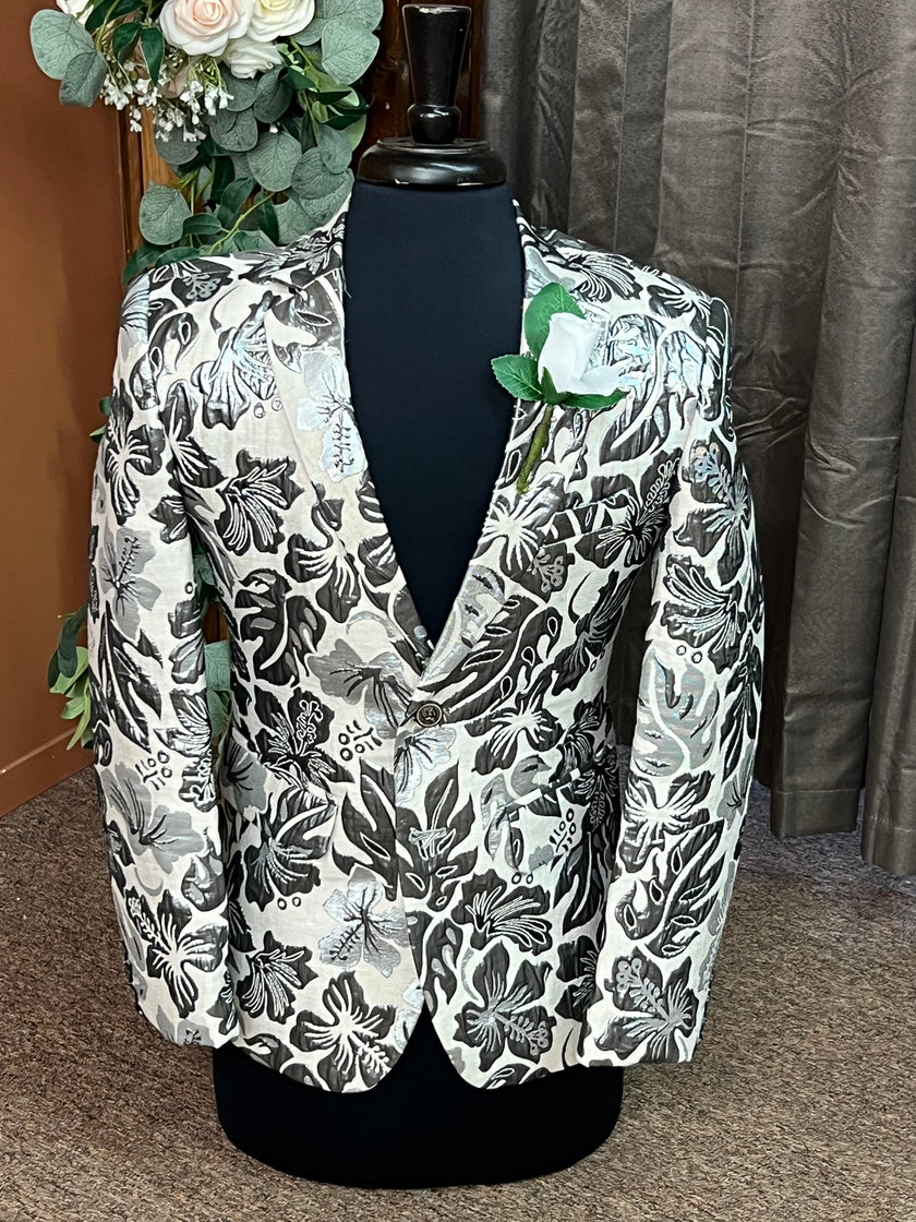 36 Short Embossed Pewter Floral Jacket