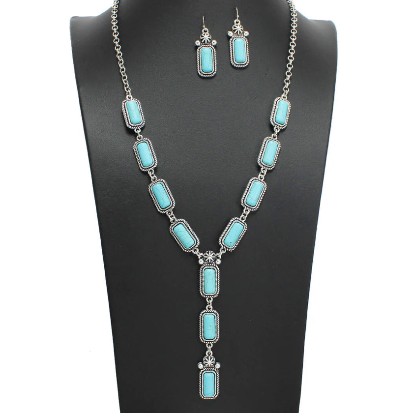 Western Rectangle Turquoise Necklace/Earring Set