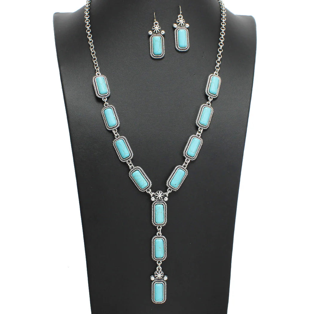 Western Rectangle Turquoise Necklace/Earring Set