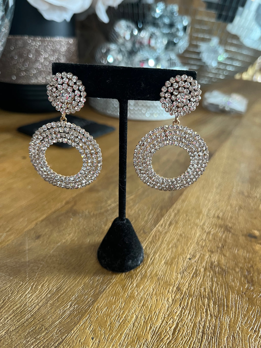 Clip-On Rhinestone Circle Earrings