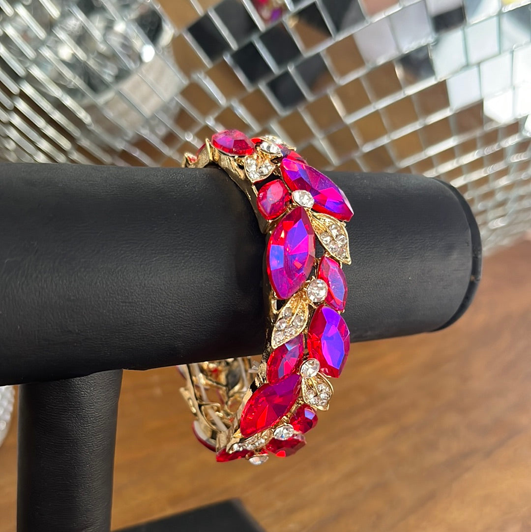 Pink/Purple Leaf Rhinestone Bracelet