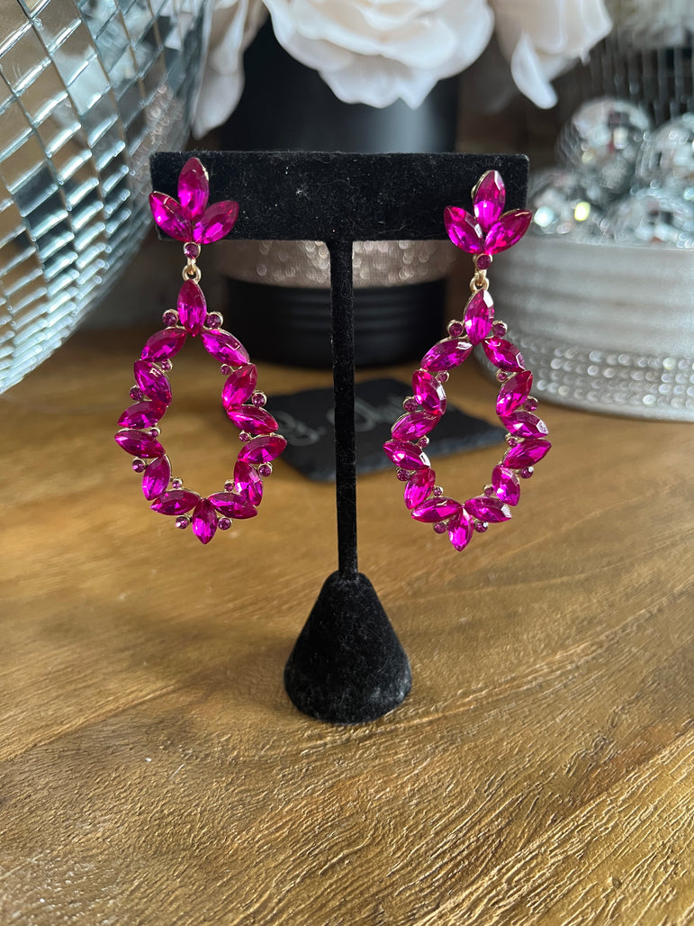 Clip-On Fushia Pink Dangle Earrings