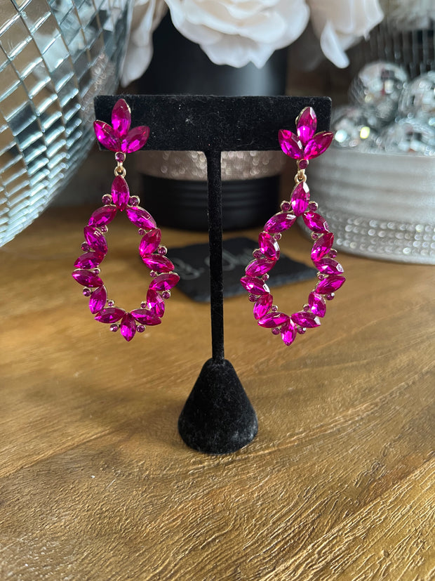 Clip-On Fushia Pink Dangle Earrings