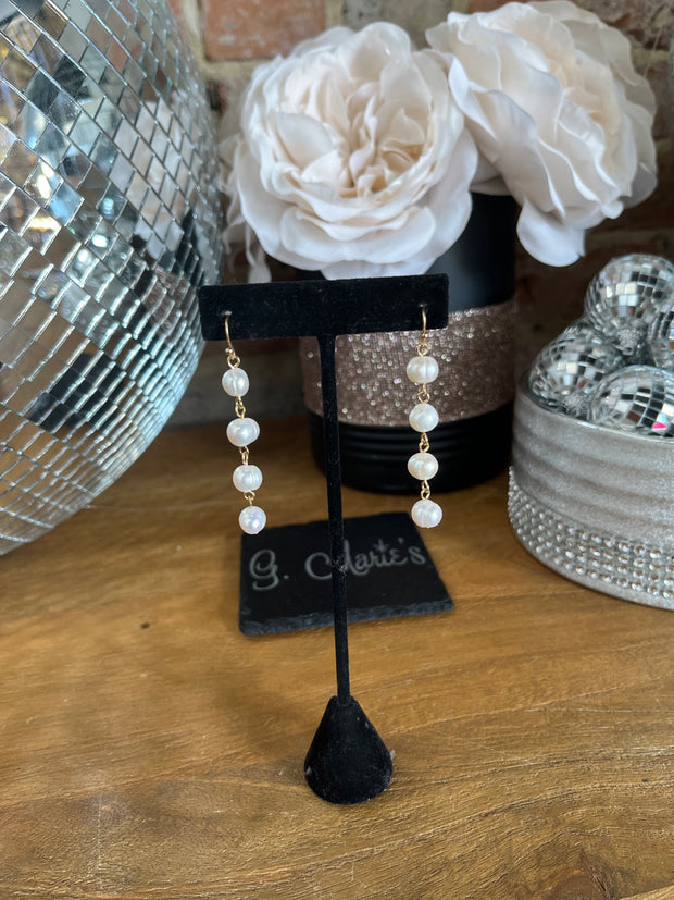 Gold Pearl Dangle Earrings