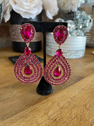 Clip-On Large Pink Teardrop Earrings