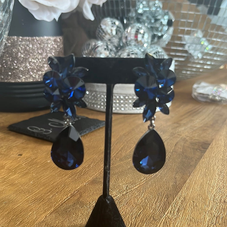 Clip-On Deep  Blue  Earrings w/ Silver Back