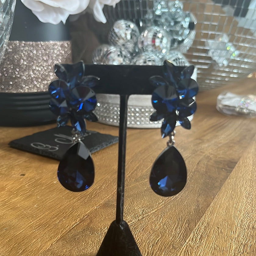 Clip-On Deep  Blue  Earrings w/ Silver Back
