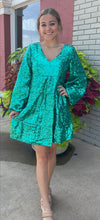 Load image into Gallery viewer, Green Sequin V-Neck Long Sleeve Mini Dress