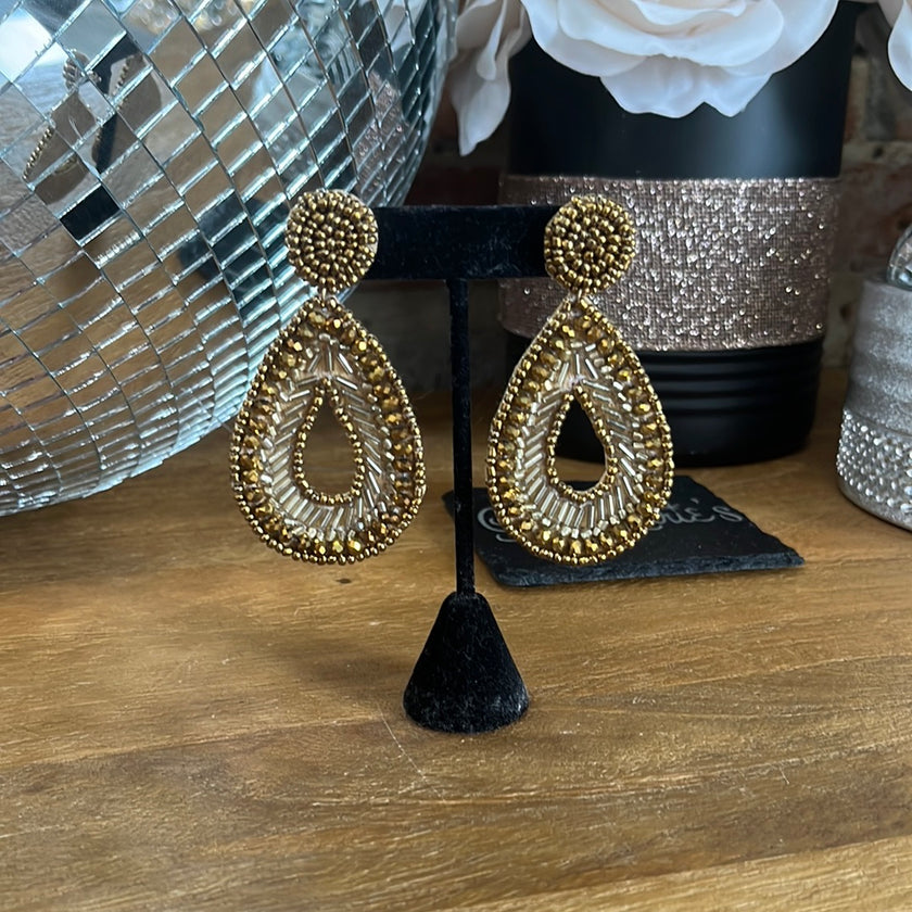 Gold Beaded Teardrop Earrings