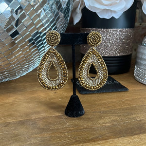 Gold Beaded Teardrop Earrings