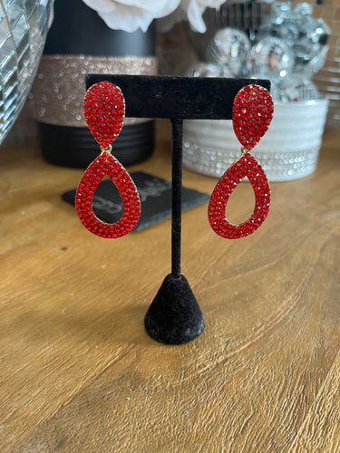 Clip-On Red Rhinestone Circle Earrings