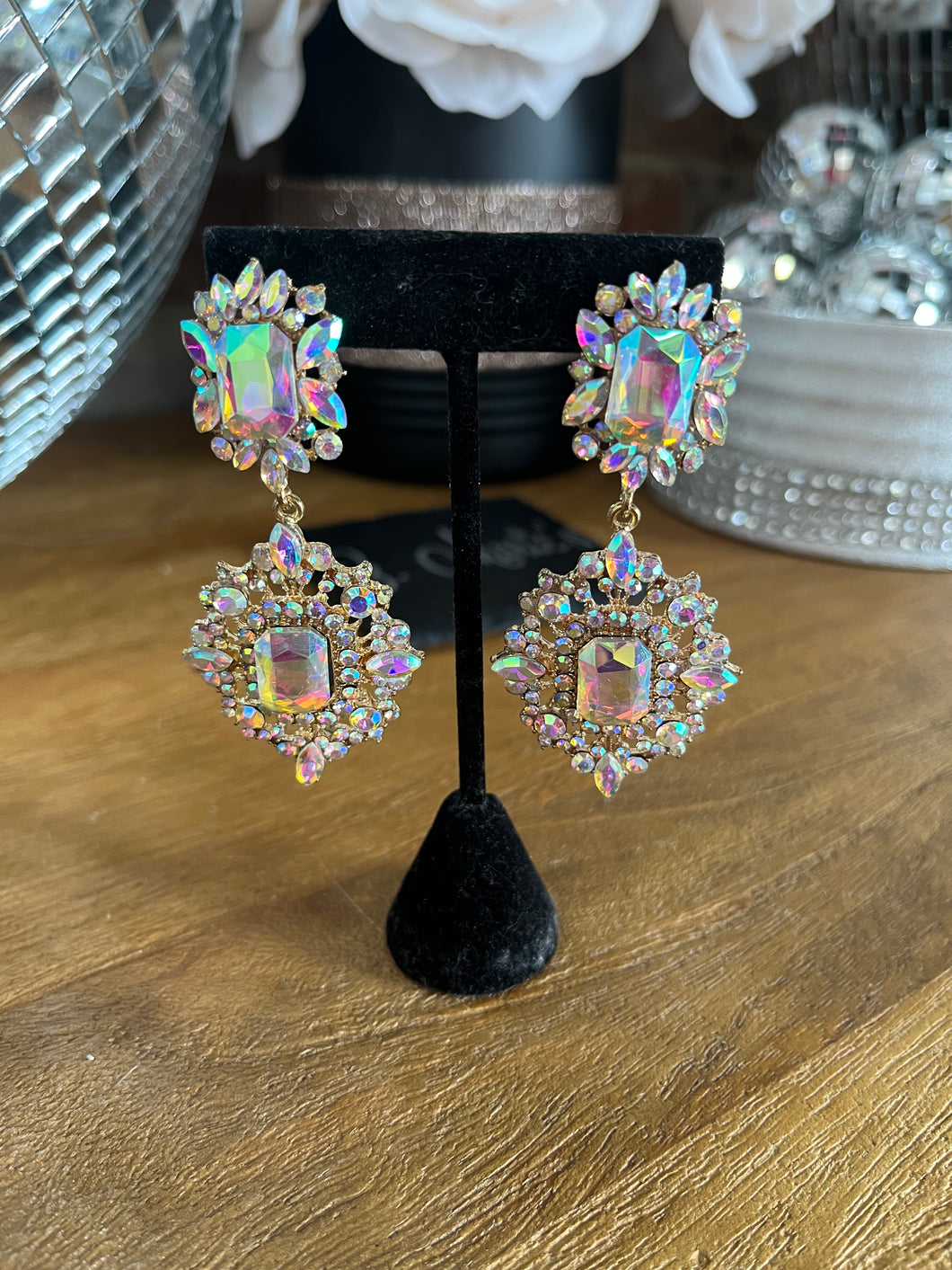 Clip-On AB Rhinestone Earrings