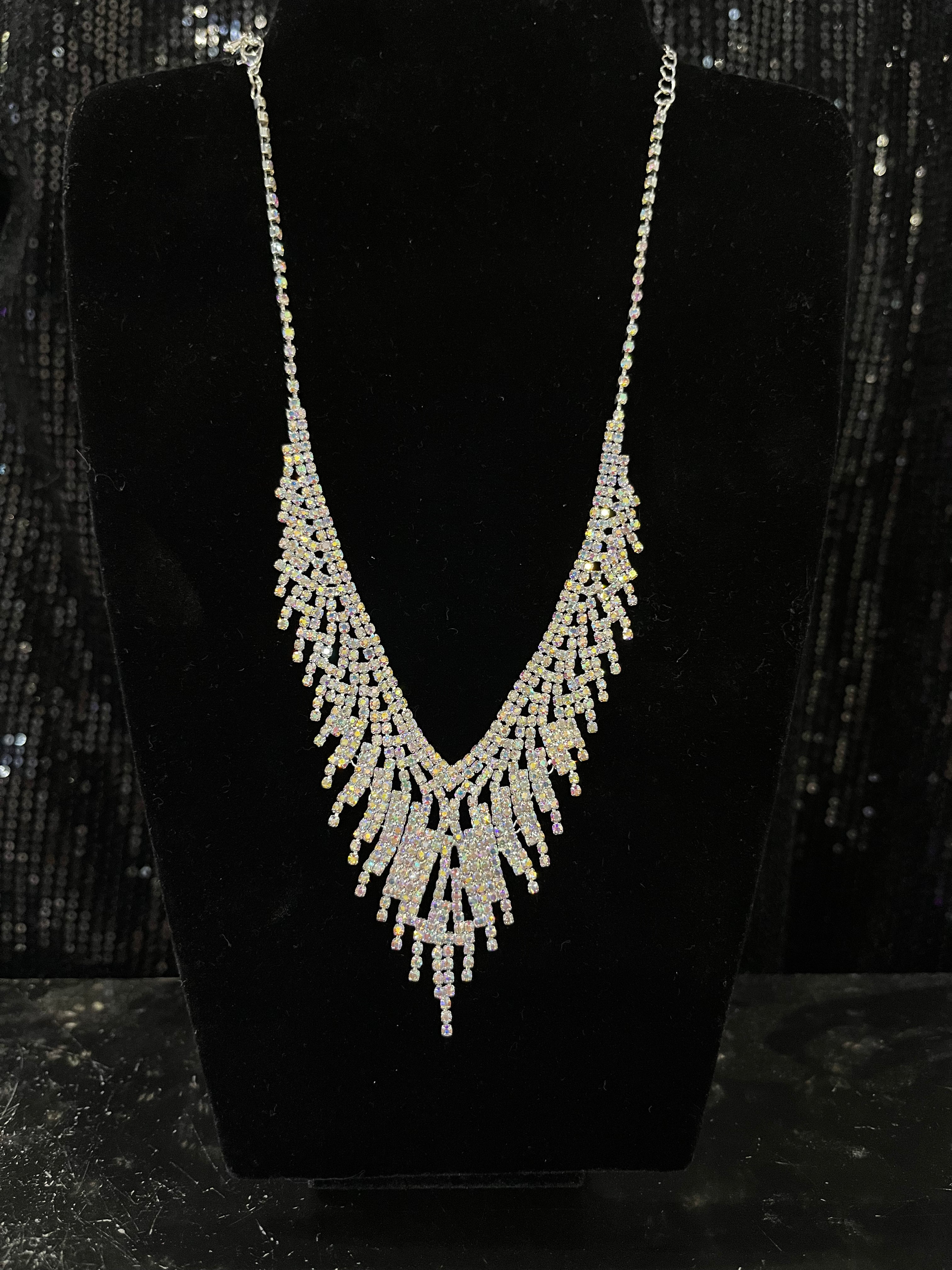 Silver Rhinestone Drop Necklace