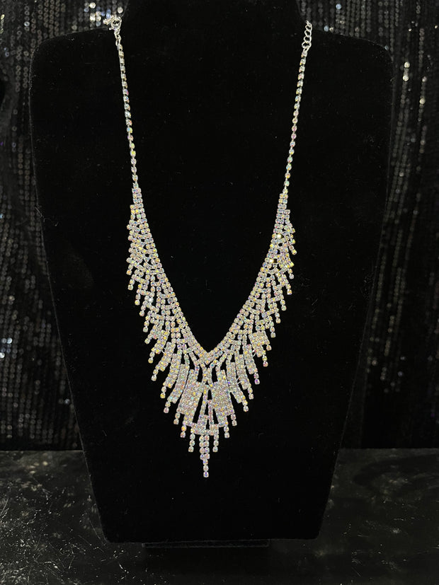 Silver Rhinestone Drop Necklace