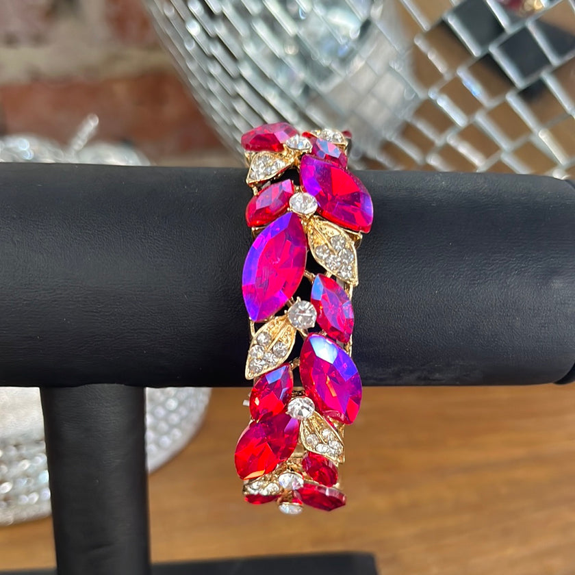 Pink/Purple Leaf Rhinestone Bracelet