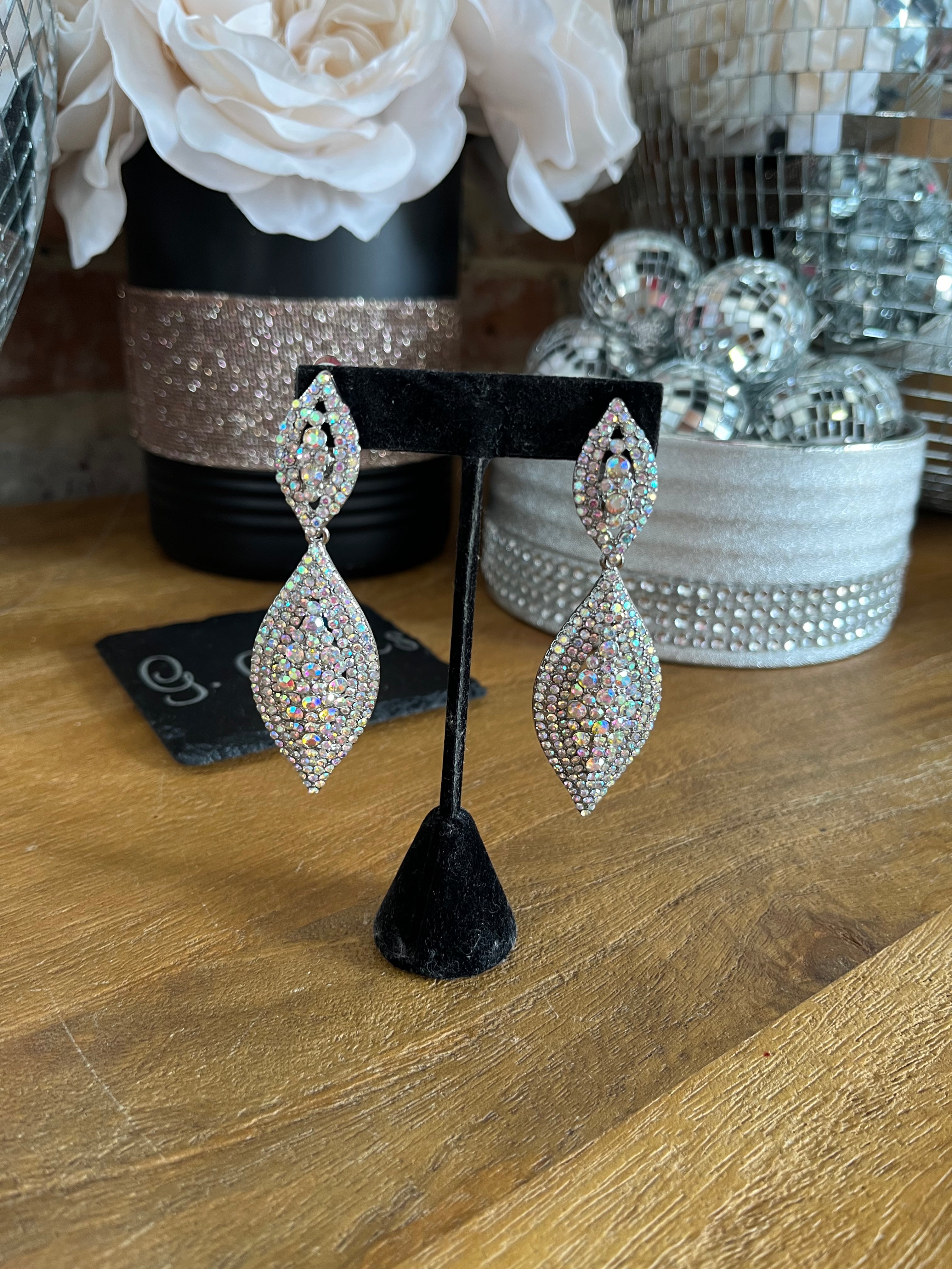 Clip-On AB Rhinestone Earrings