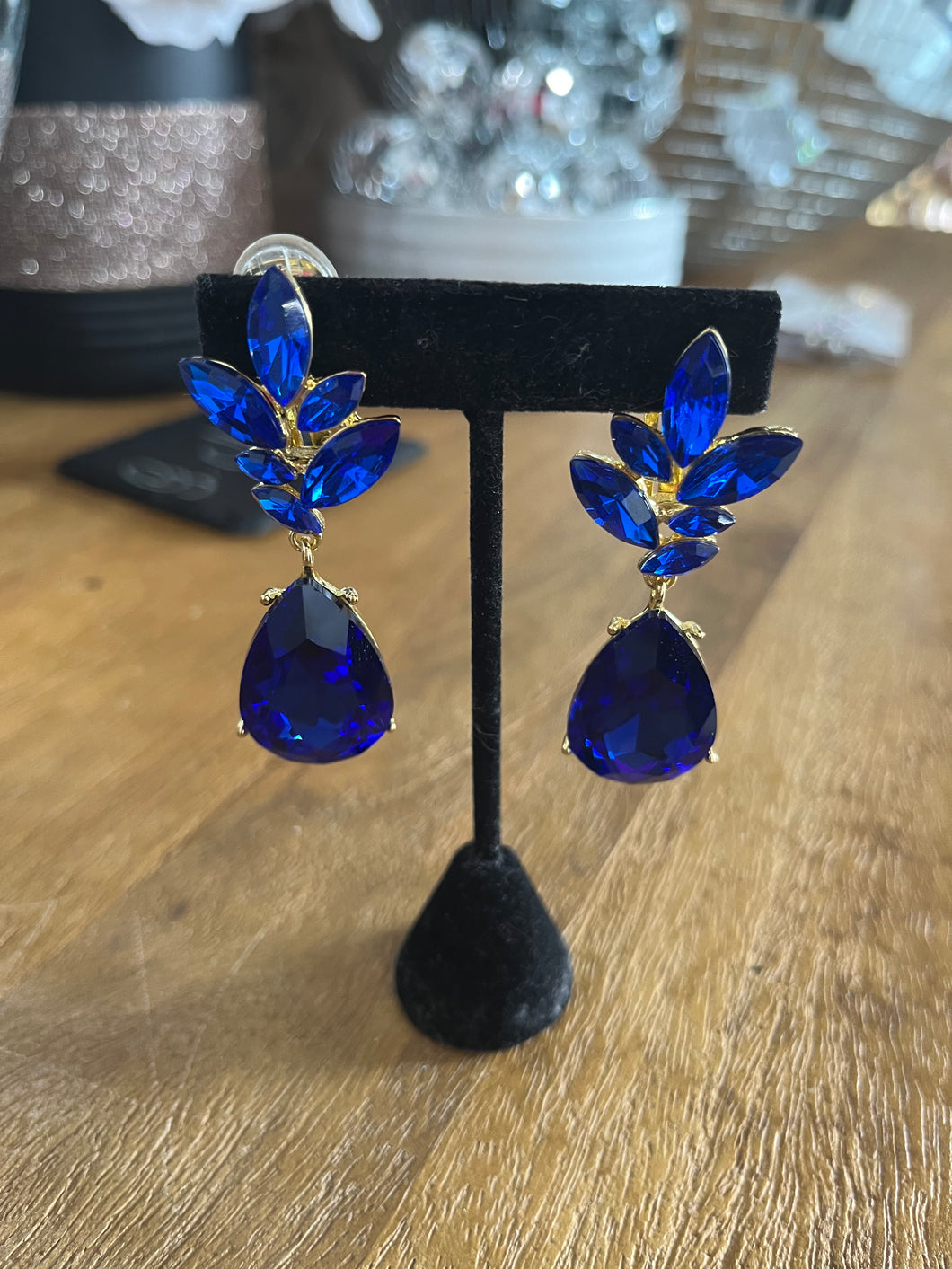 Clip-On Royal Blue Earrings With Gold Back