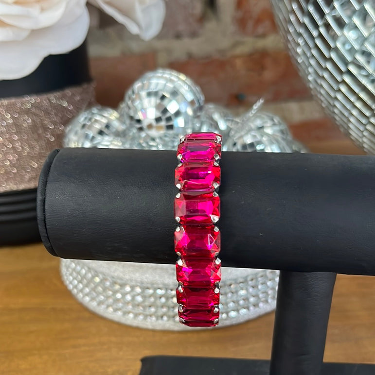 Hot Pink Emerald Cut Bracelet