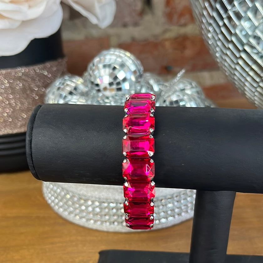 Hot Pink Emerald Cut Bracelet