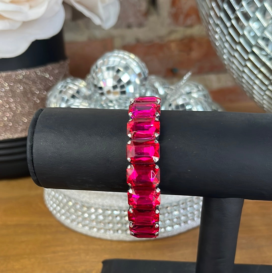 Hot Pink Emerald Cut Bracelet