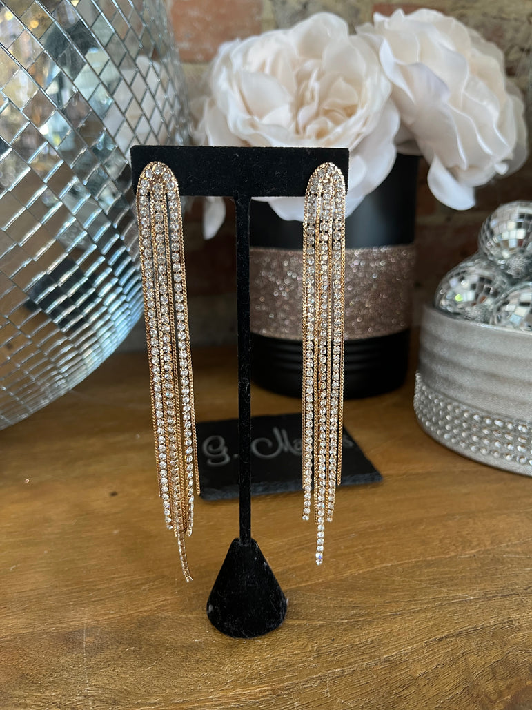 Gold Rhinestone Tassle Earrings