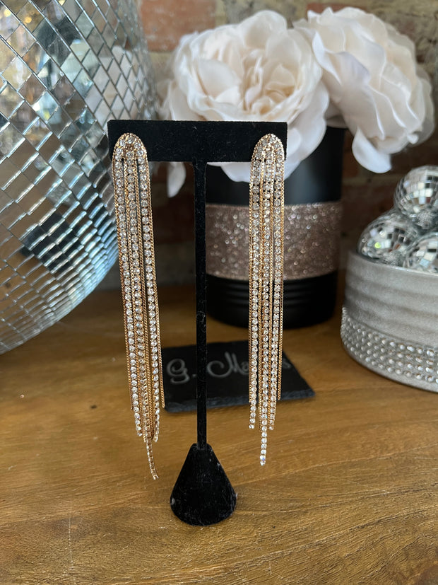 Gold Rhinestone Tassle Earrings