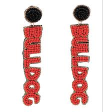 Bulldog Beaded Earrings-Red