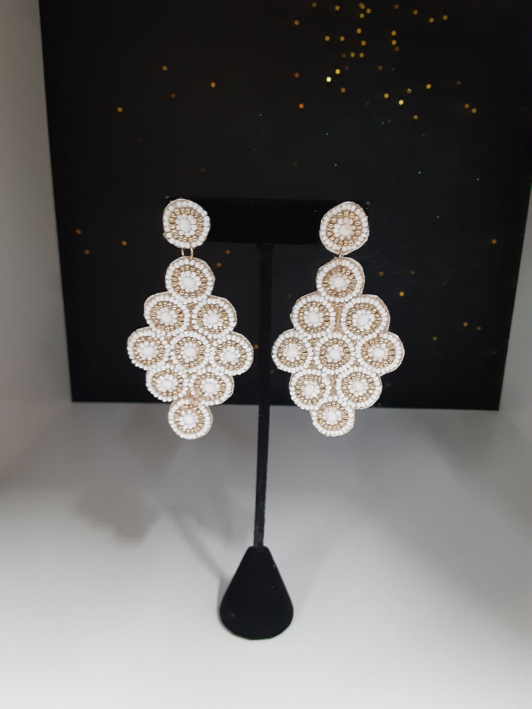 White and Gold Beaded Earrings