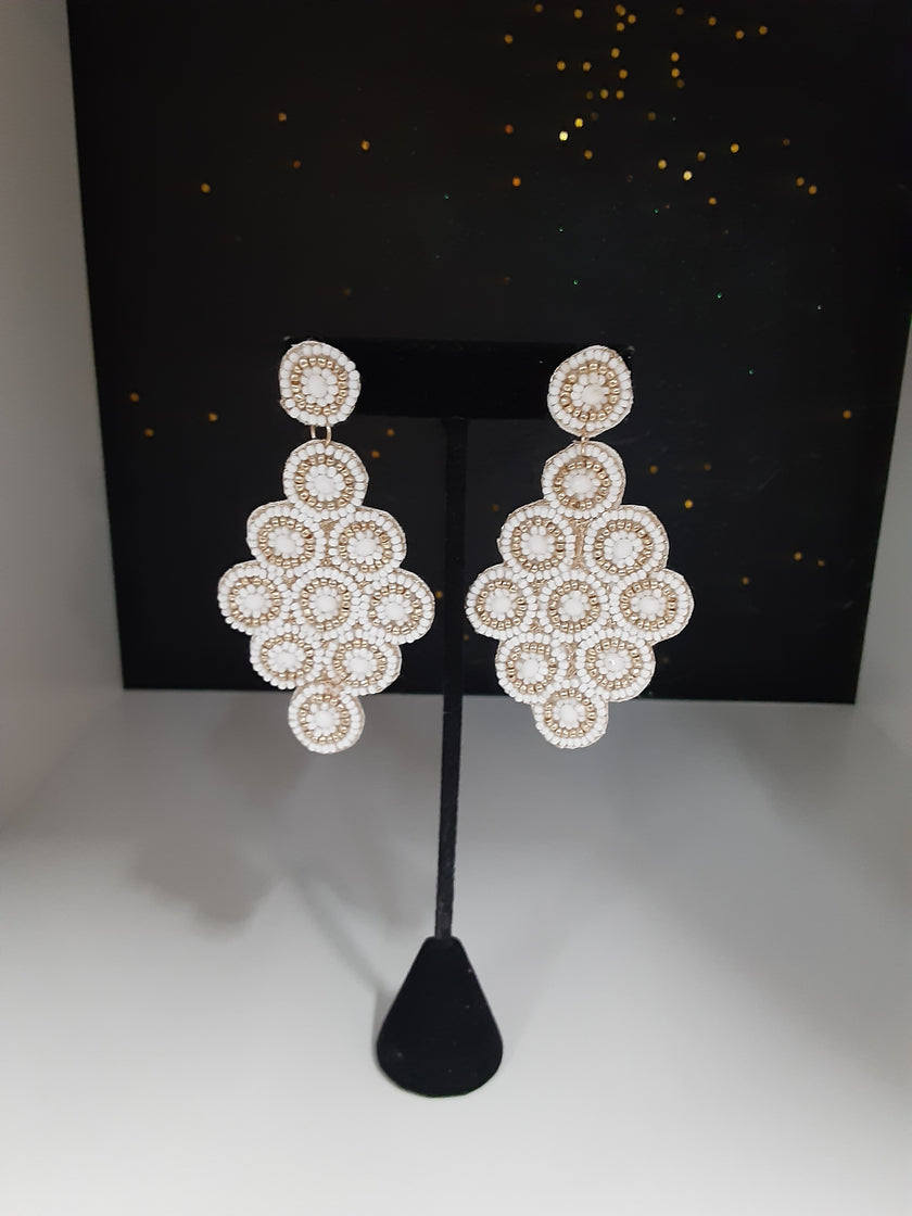 White and Gold Beaded Earrings