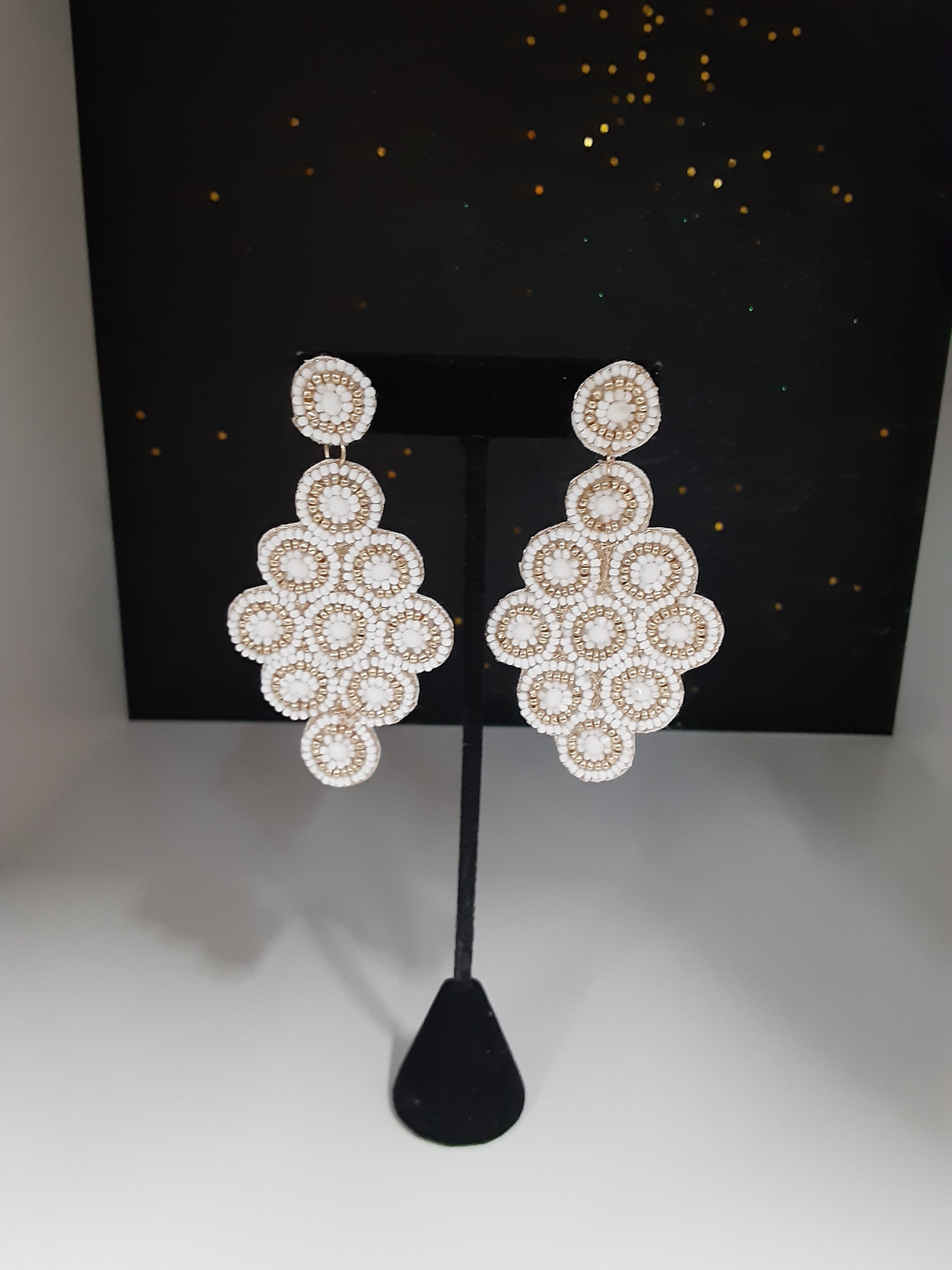 White and Gold Beaded Earrings