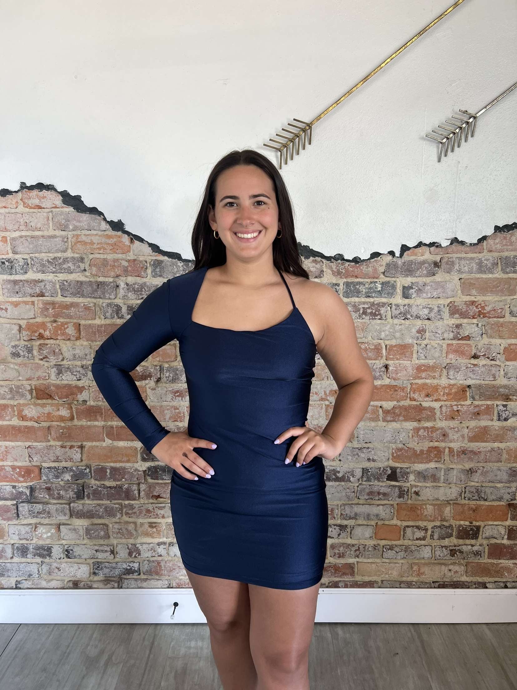 Navy Blue One-Sleeve Mini