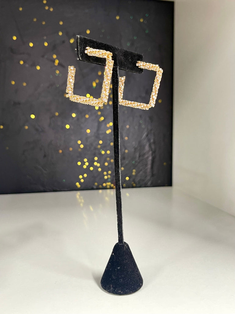 Square Gold and Crystal Earrings