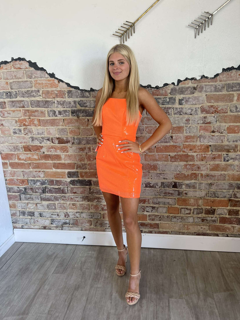 Neon Orange Sequin Mini
