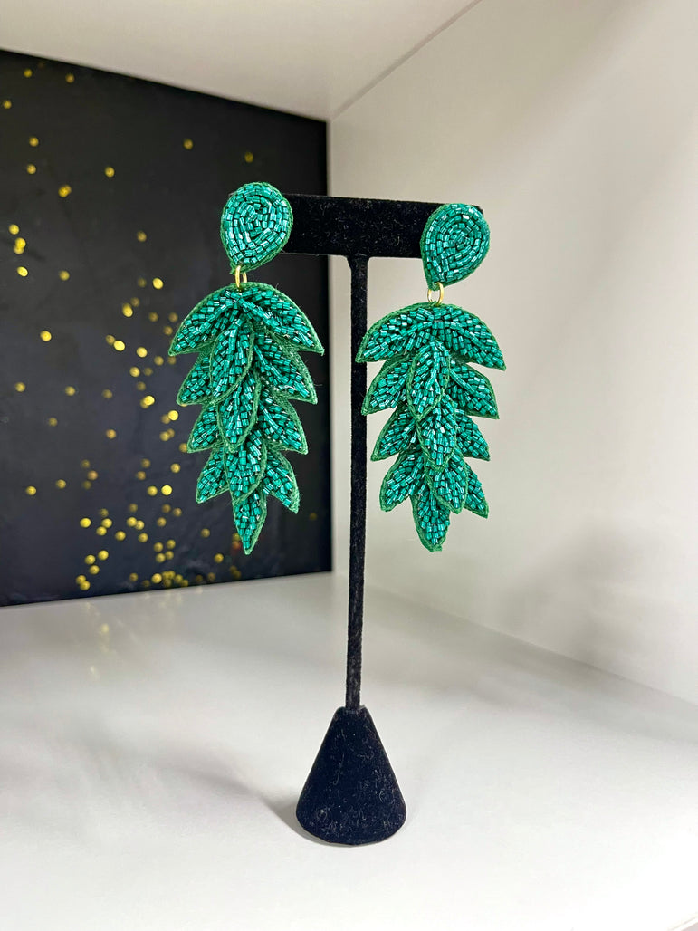 Leaf Seed Bead Earrings