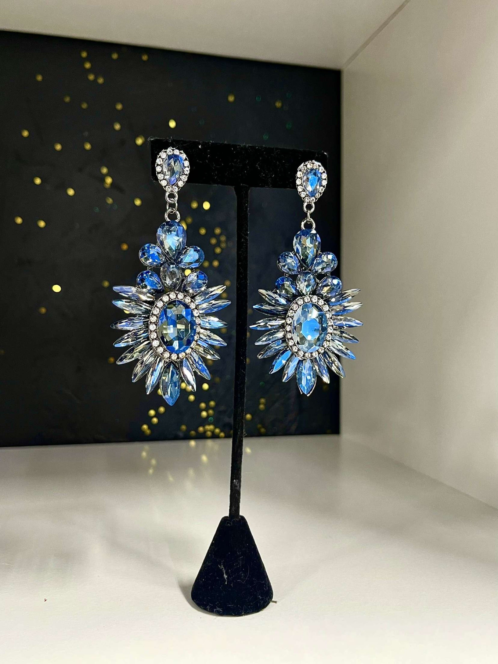 Blue Starburst Rhinestone Earrings