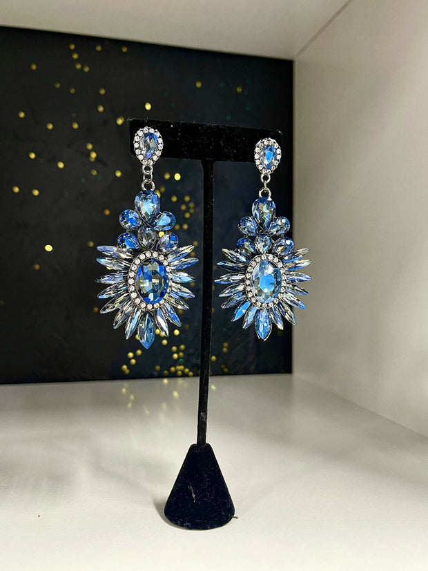 Blue Starburst Rhinestone Earrings