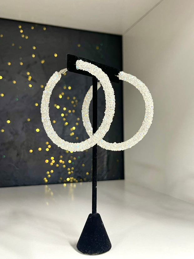 White Crystal Hoops
