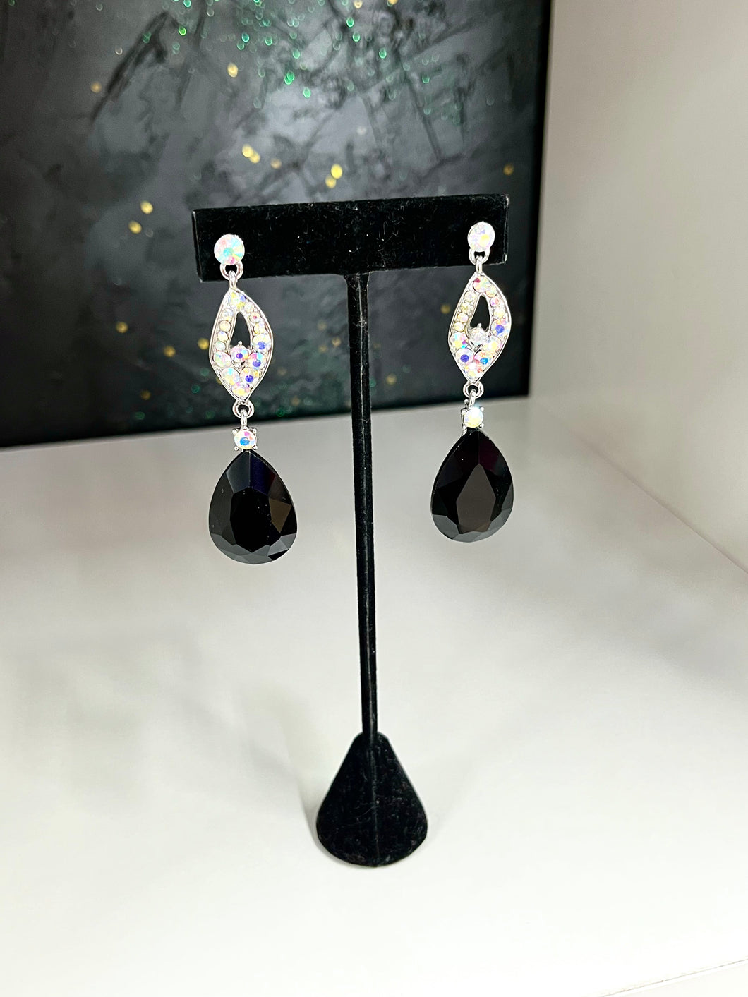 Black and AB Teardrop Earrings